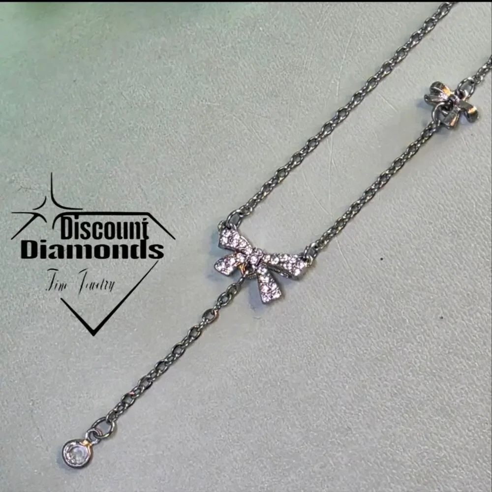 Diamond Bow Necklace 18K White Gold on Titanium Choker Necklace
